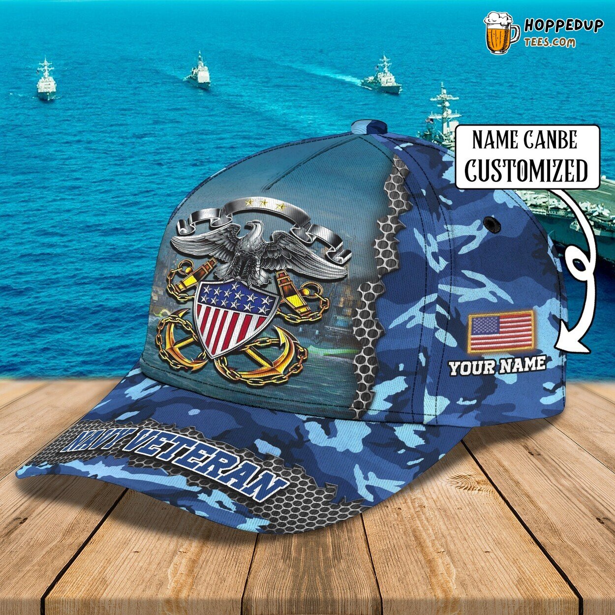 Navy Veteran Design Classic Cap Personalized Name 3D Unique Premium Look