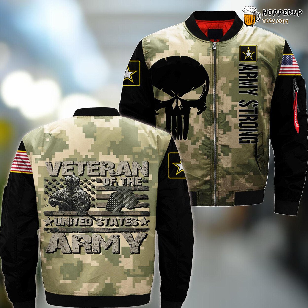 Navy Vintage American Flag Camo Proud US Army Veteran Bomber Jacket