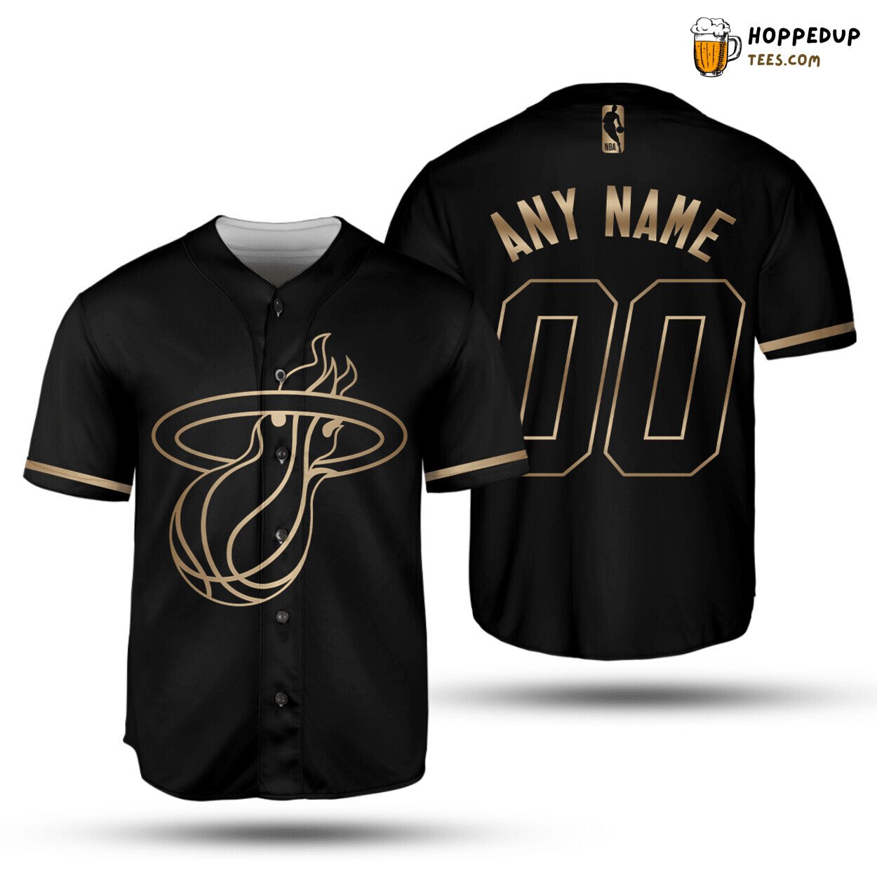 NBA Miami Heat Custom Name Number Black Golden Baseball Jersey Unisex Shirt