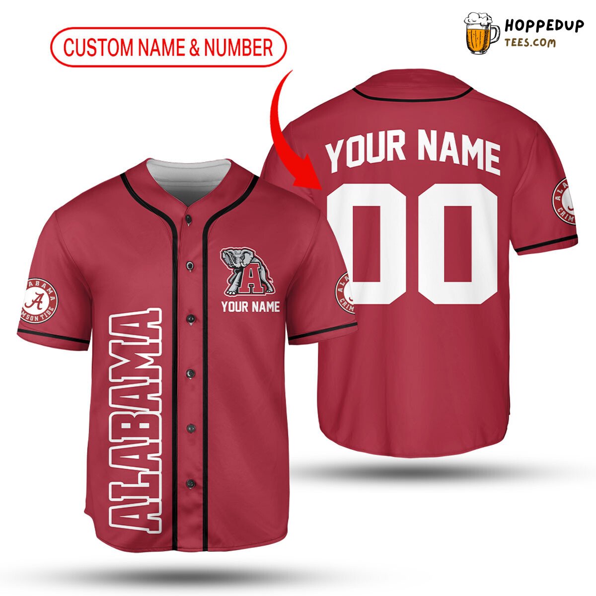 NCAA Alabama Crimson Tide Custom Name Number Red Baseball Jersey Unisex Shirt