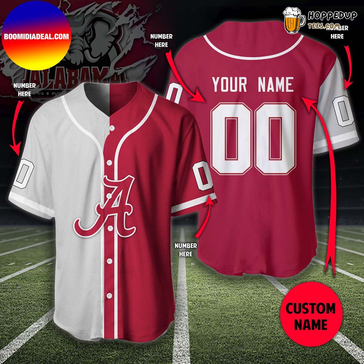 NCAA Alabama Crimson Tide Custom Name Number Red Gray Baseball Jersey Unisex Shirt