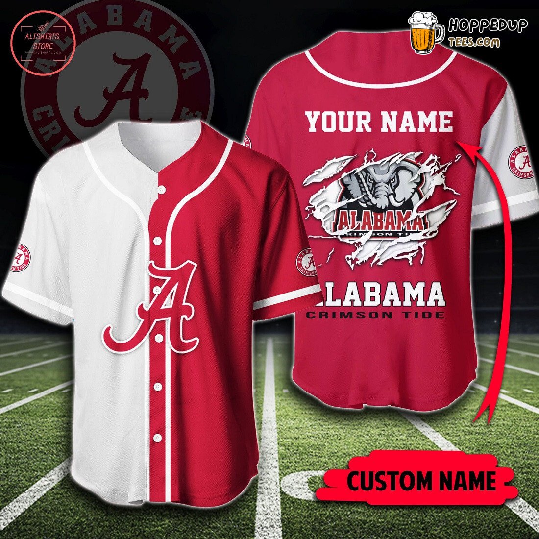 NCAA Alabama Crimson Tide Custom Name Red White Baseball Jersey Unisex Shirt