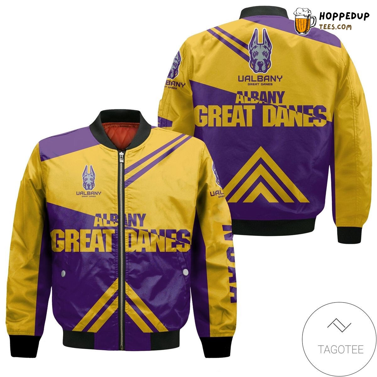 NCAA Albany Great Danes Stripes Cross Shoulders Bomber Jacket