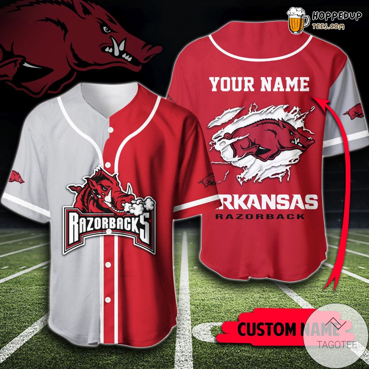NCAA Arkansas Razorbacks Custom Name Big Logo Baseball Jersey Unisex Shirt
