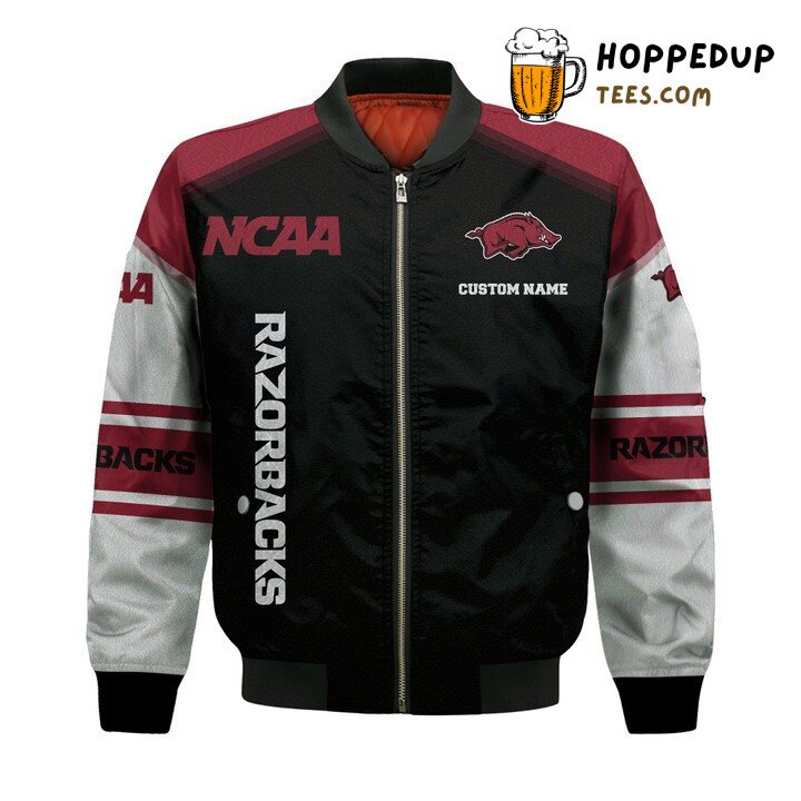 NCAA Arkansas Razorbacks Custom Name Black Bomber Jacket