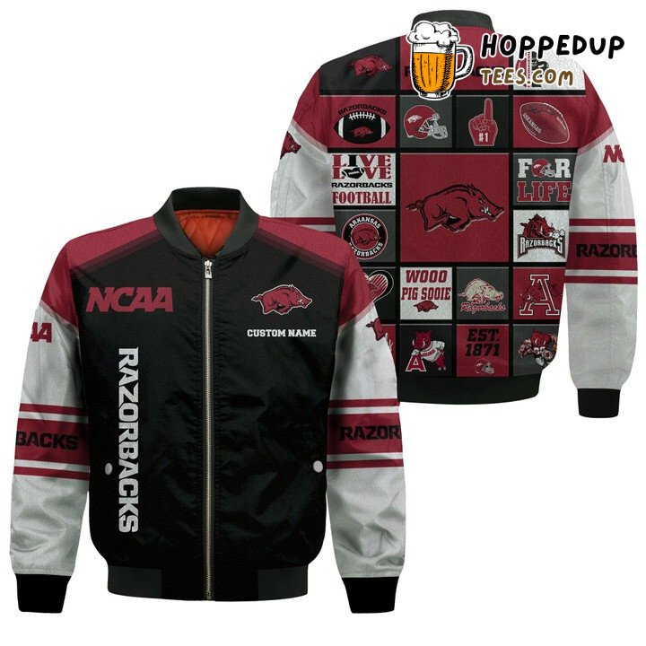 NCAA Arkansas Razorbacks Custom Name Black Bomber Jacket