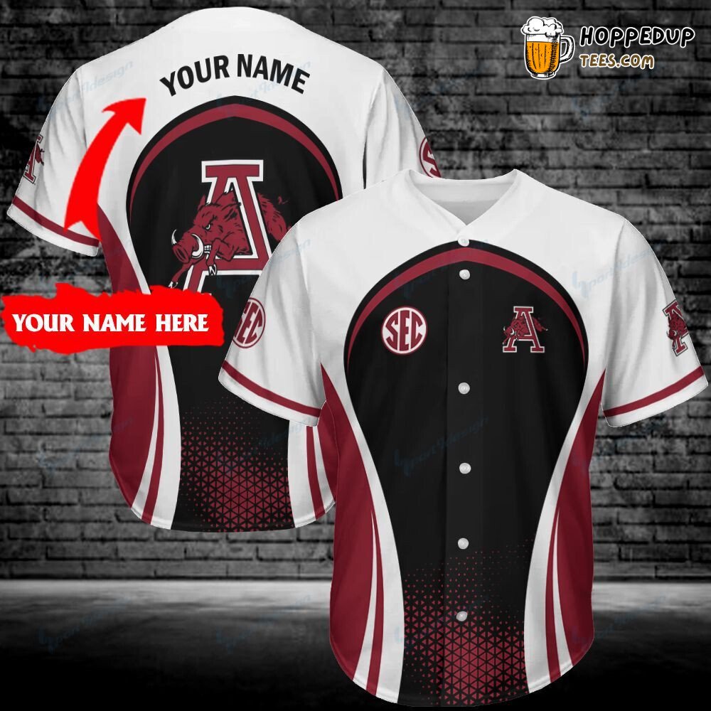 NCAA Arkansas Razorbacks Custom Name Black Red Baseball Jersey Unisex Shirt