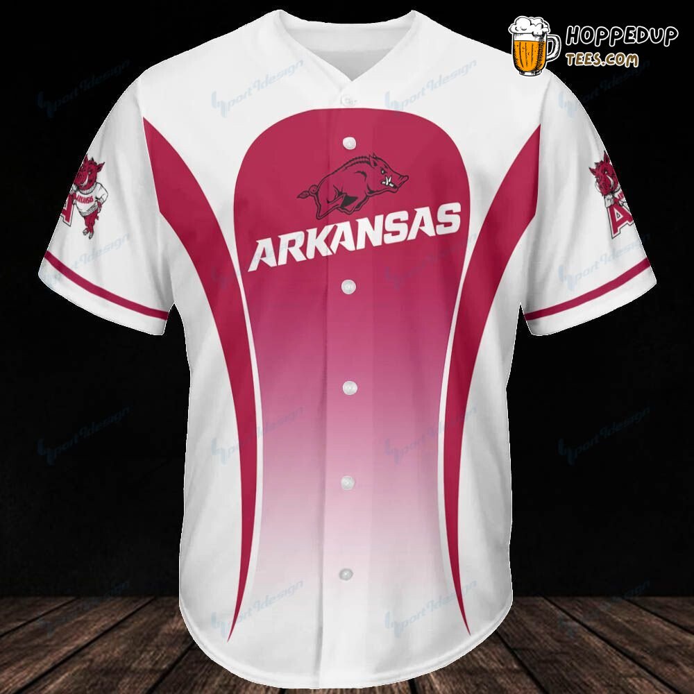 NCAA Arkansas Razorbacks Custom Name Pink White Baseball Jersey Unisex Shirt