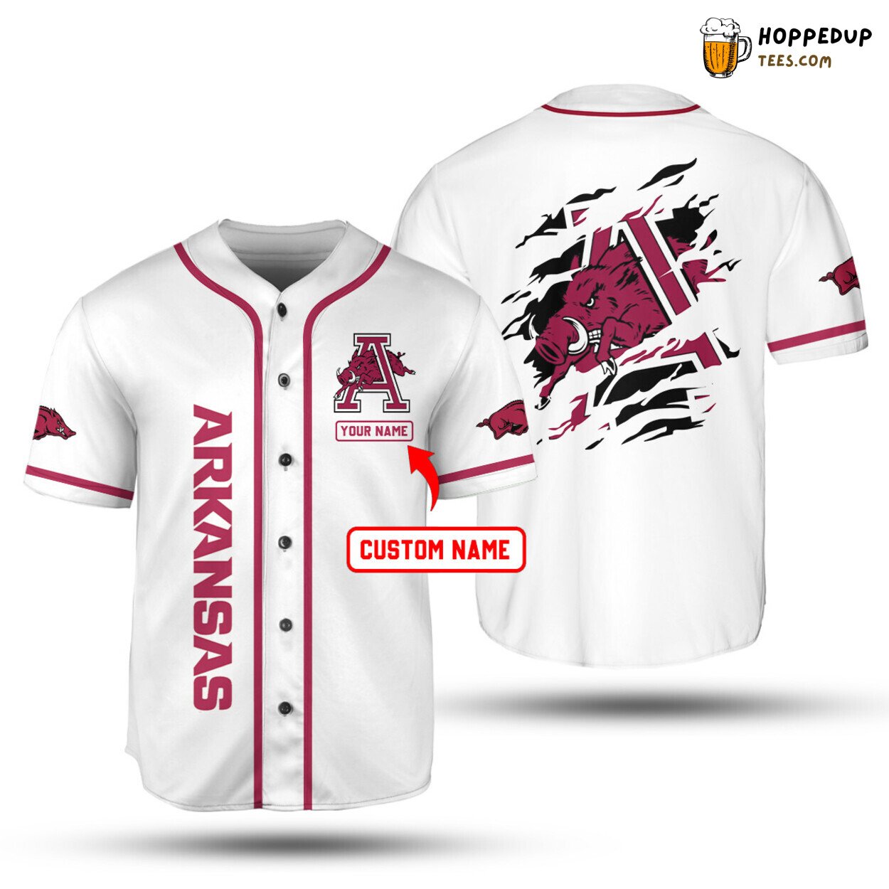 NCAA Arkansas Razorbacks Custom Name White Baseball Jersey Unisex Shirt