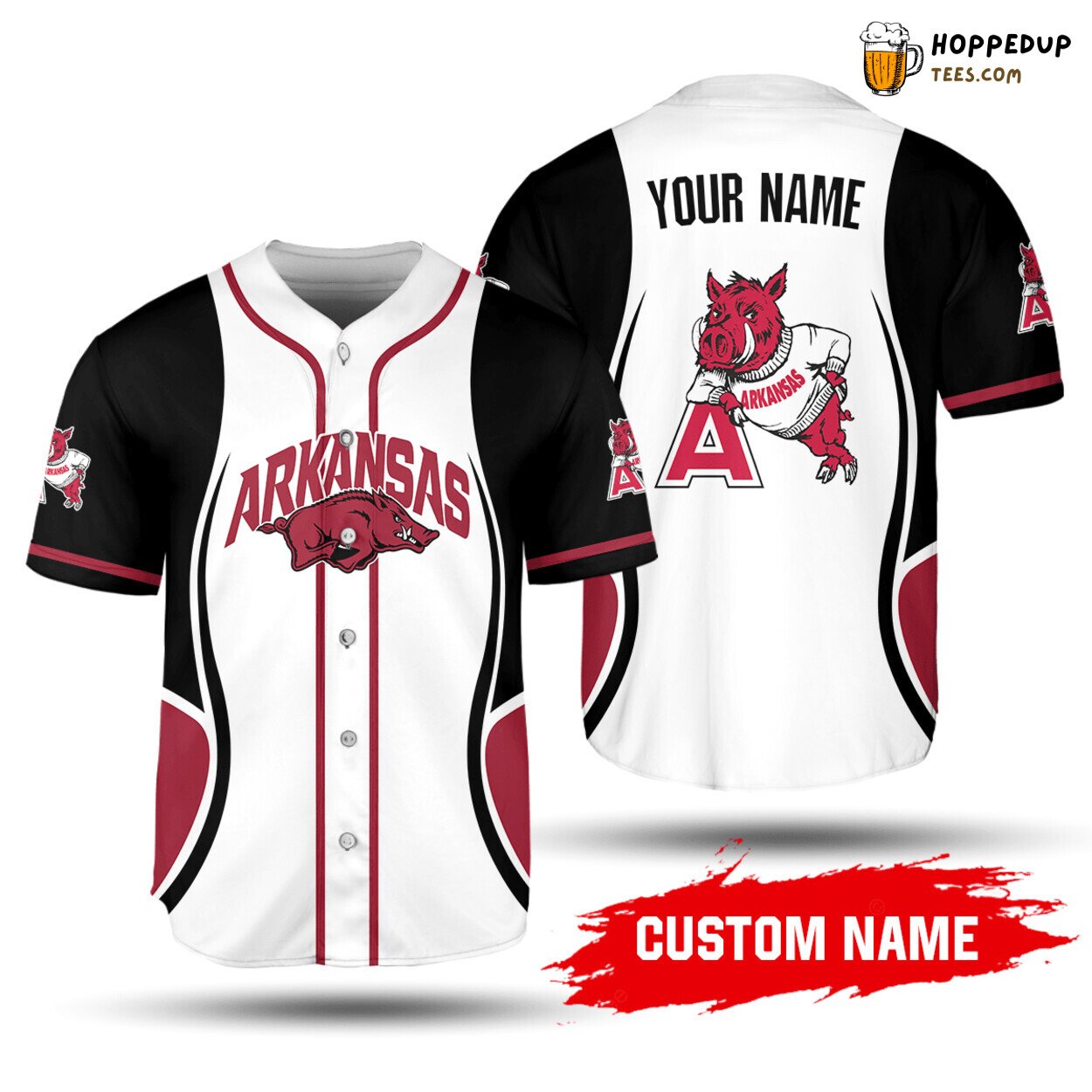 NCAA Arkansas Razorbacks Custom Name White Black Baseball Jersey Unisex Shirt