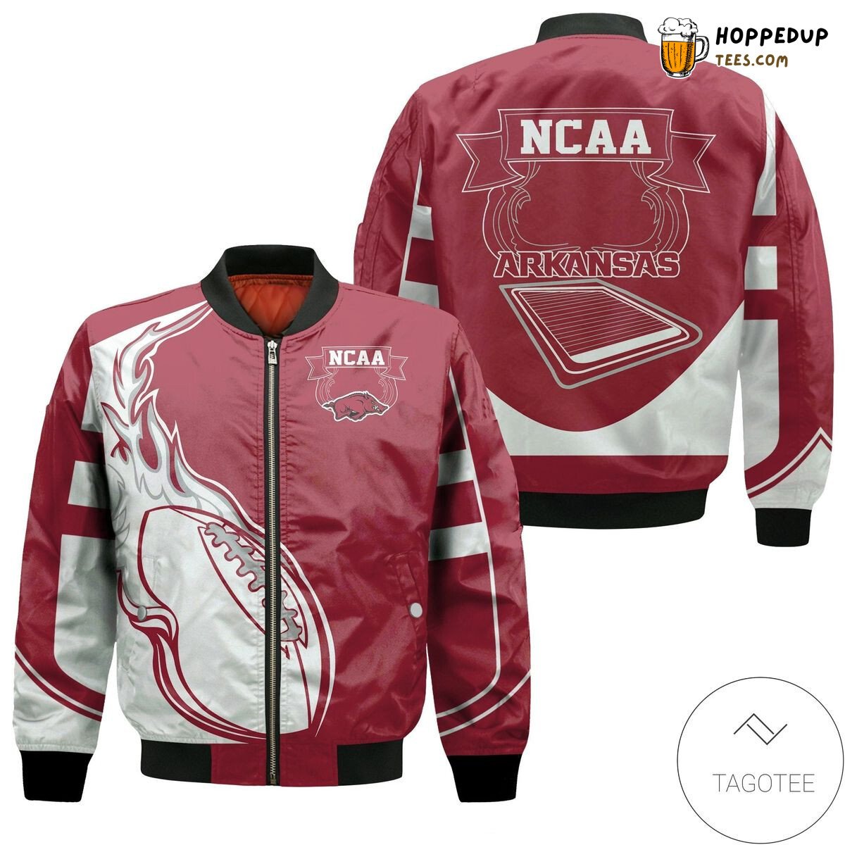NCAA Arkansas Razorbacks Fire Football Bomber Jacket