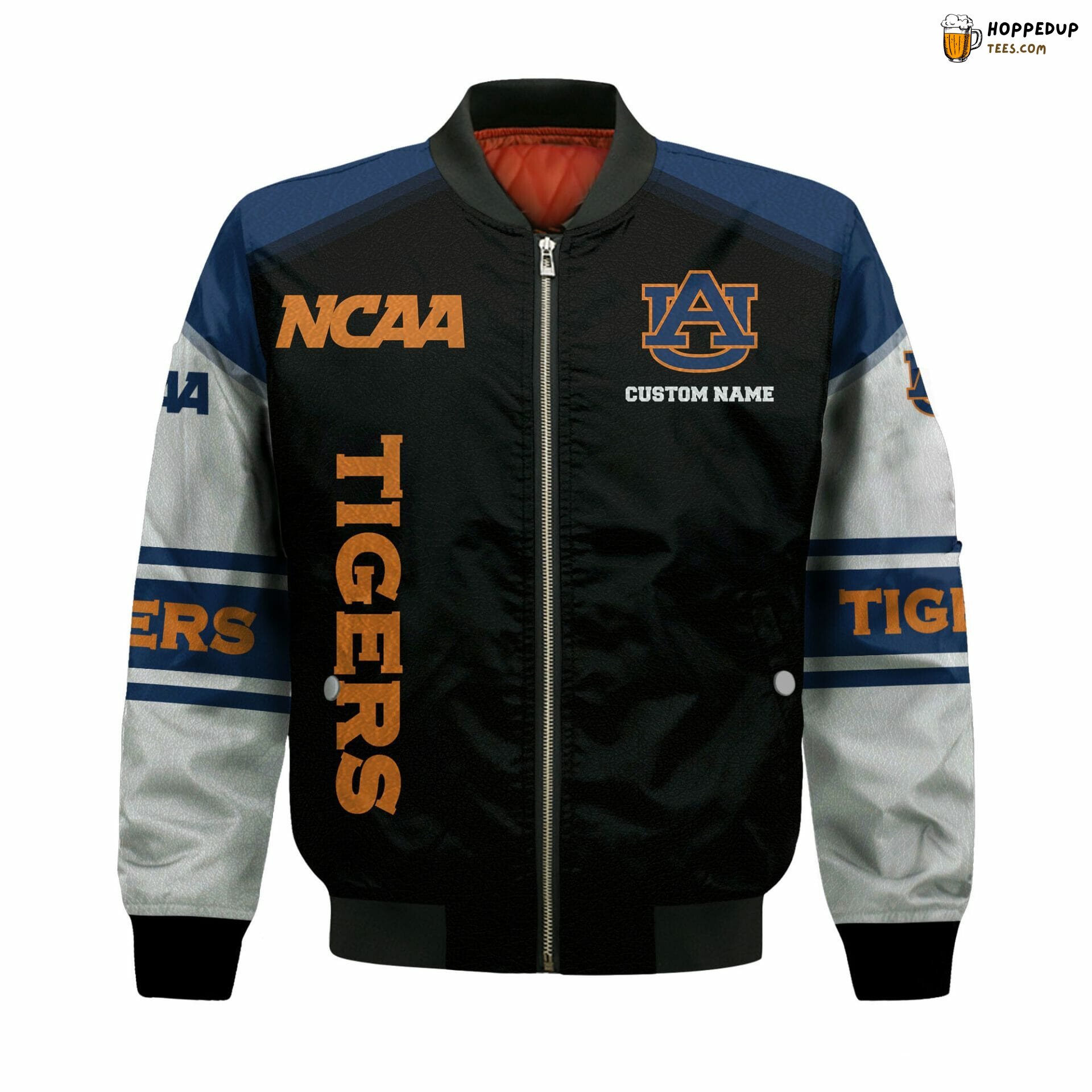 NCAA Auburn Tigers Custom Name Black Blue Bomber Jacket