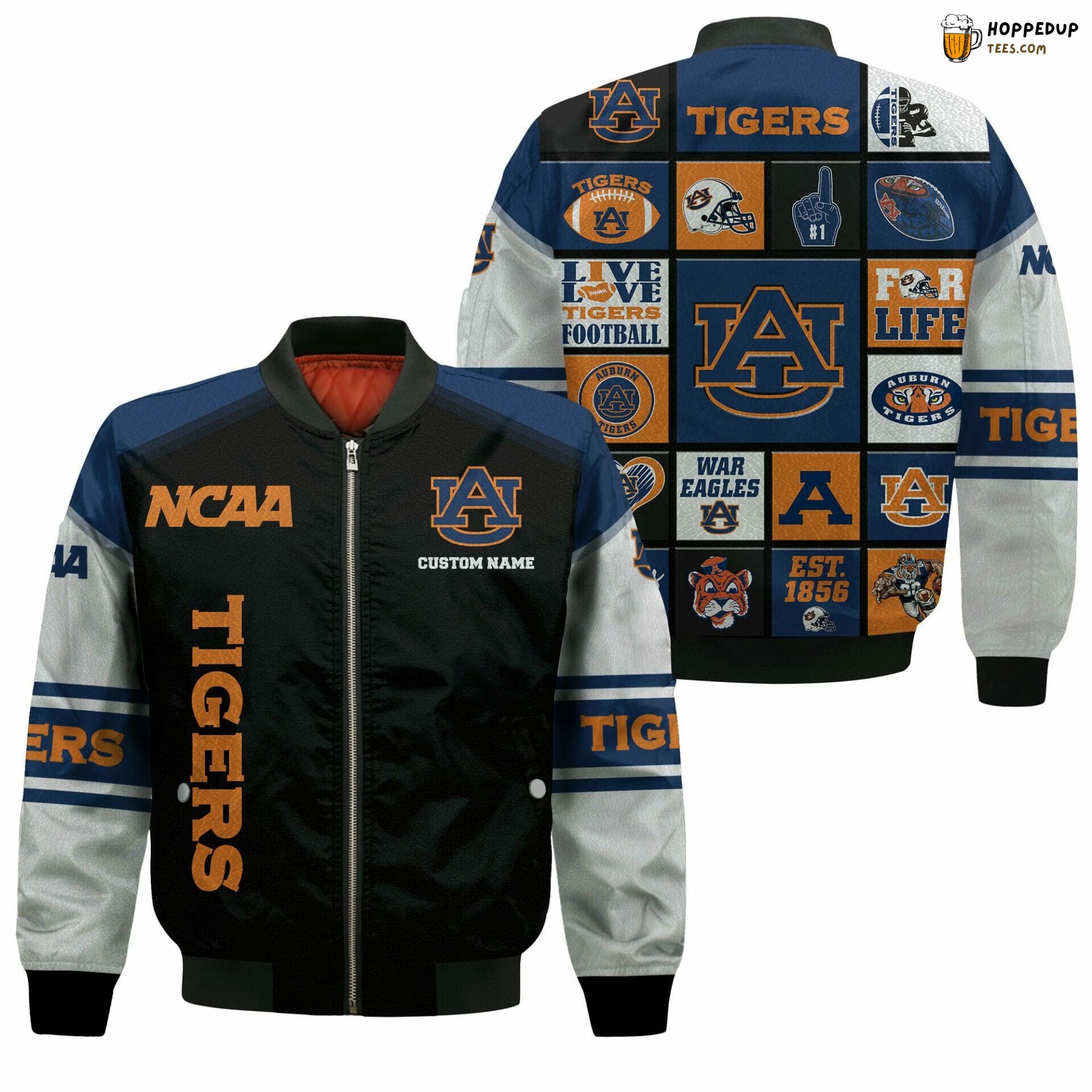NCAA Auburn Tigers Custom Name Black Blue Bomber Jacket
