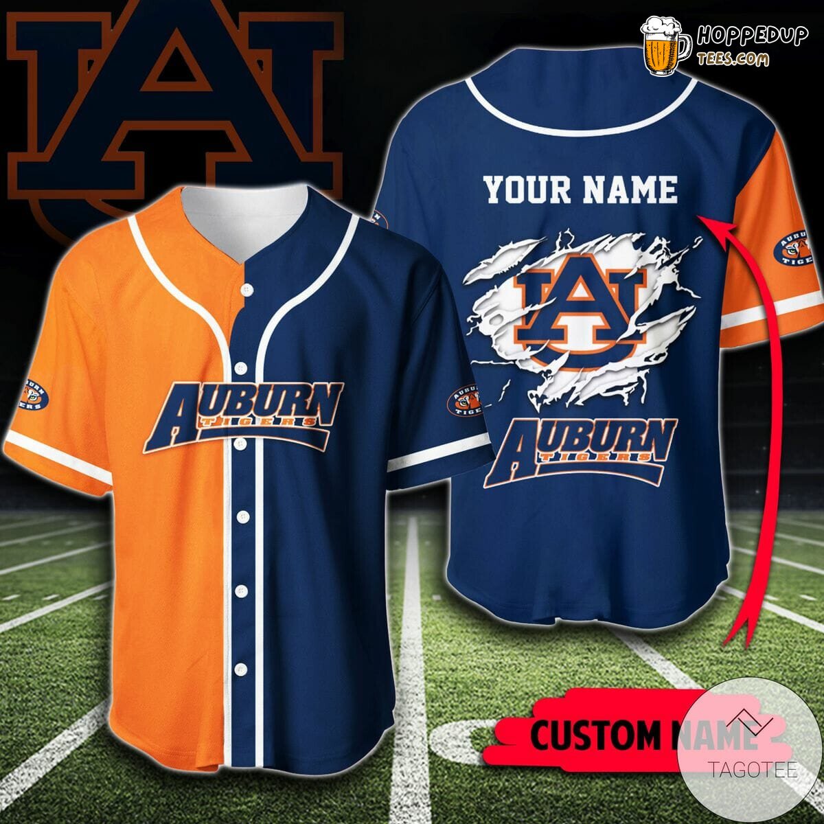 NCAA Auburn Tigers Custom Name Blue Orange Baseball Jersey Unisex Shirt