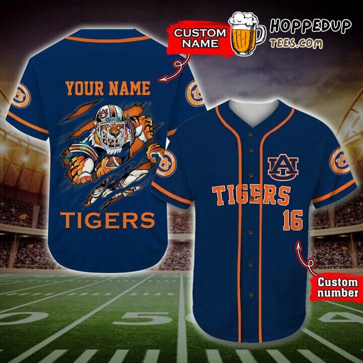 NCAA Auburn Tigers Custom Name Number Mascot Baseball Jersey Unisex Shirt