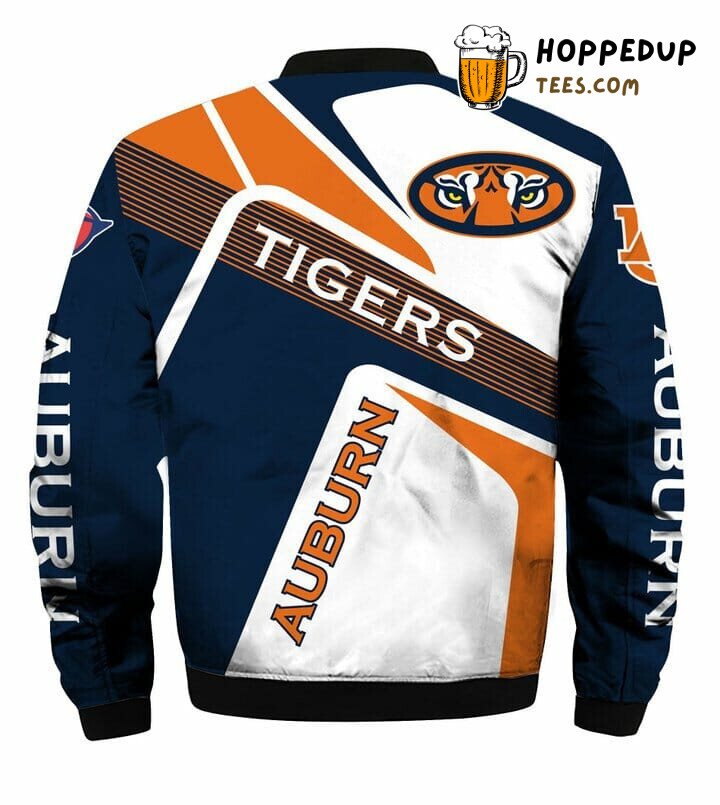 NCAA Auburn Tigers Navy Blue Orange Sporty Bomber Jacket Style