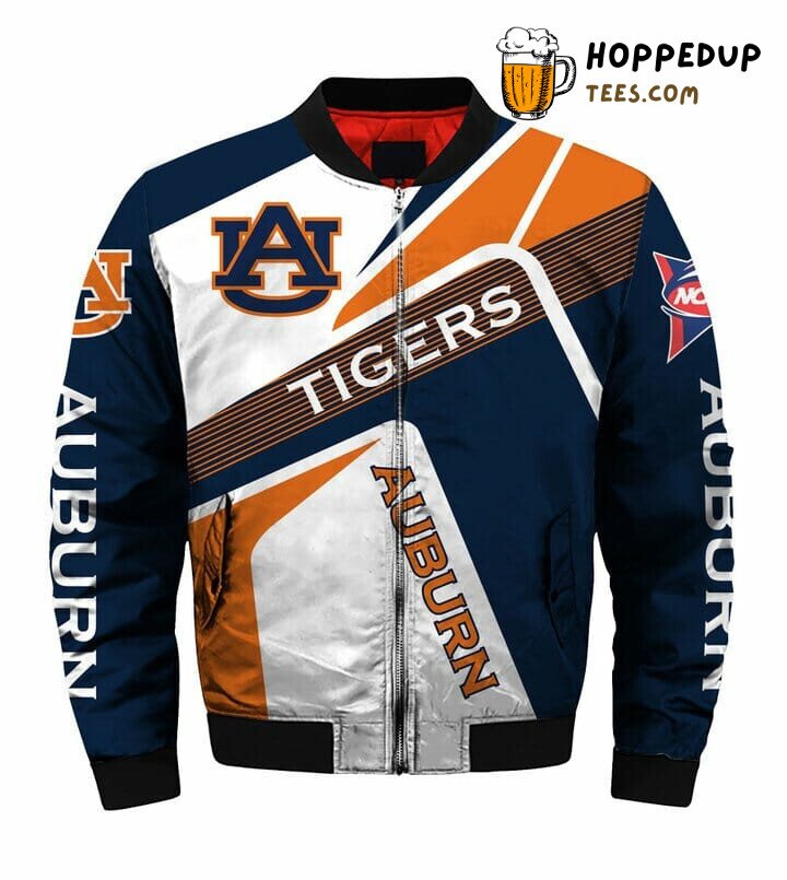 NCAA Auburn Tigers Navy Blue Orange Sporty Bomber Jacket Style