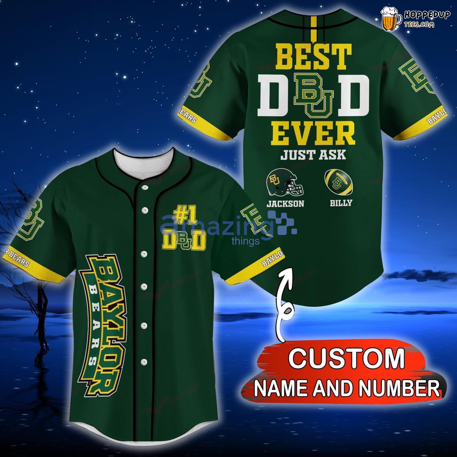 NCAA Baylor Bears Custom Name Number Best Dad Ever Baseball Jersey Unisex Shirt