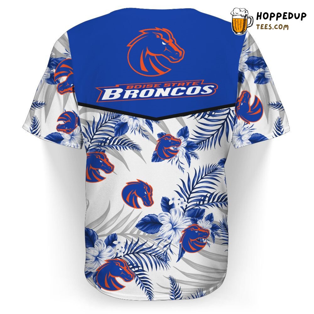 NCAA Boise State Broncos Blue White Tropical Flowers Baseball Jersey Unisex Shirt