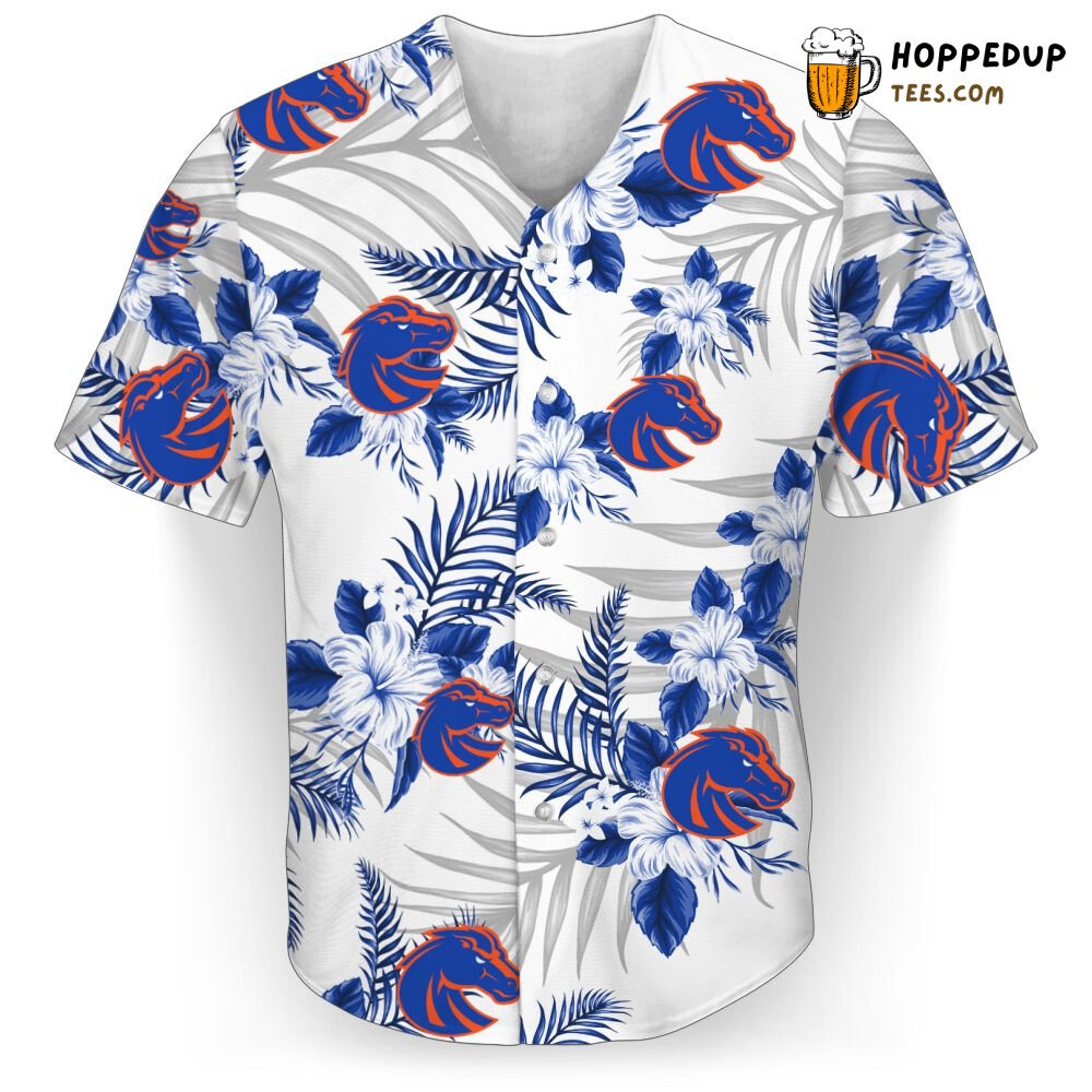 NCAA Boise State Broncos Blue White Tropical Flowers Baseball Jersey Unisex Shirt