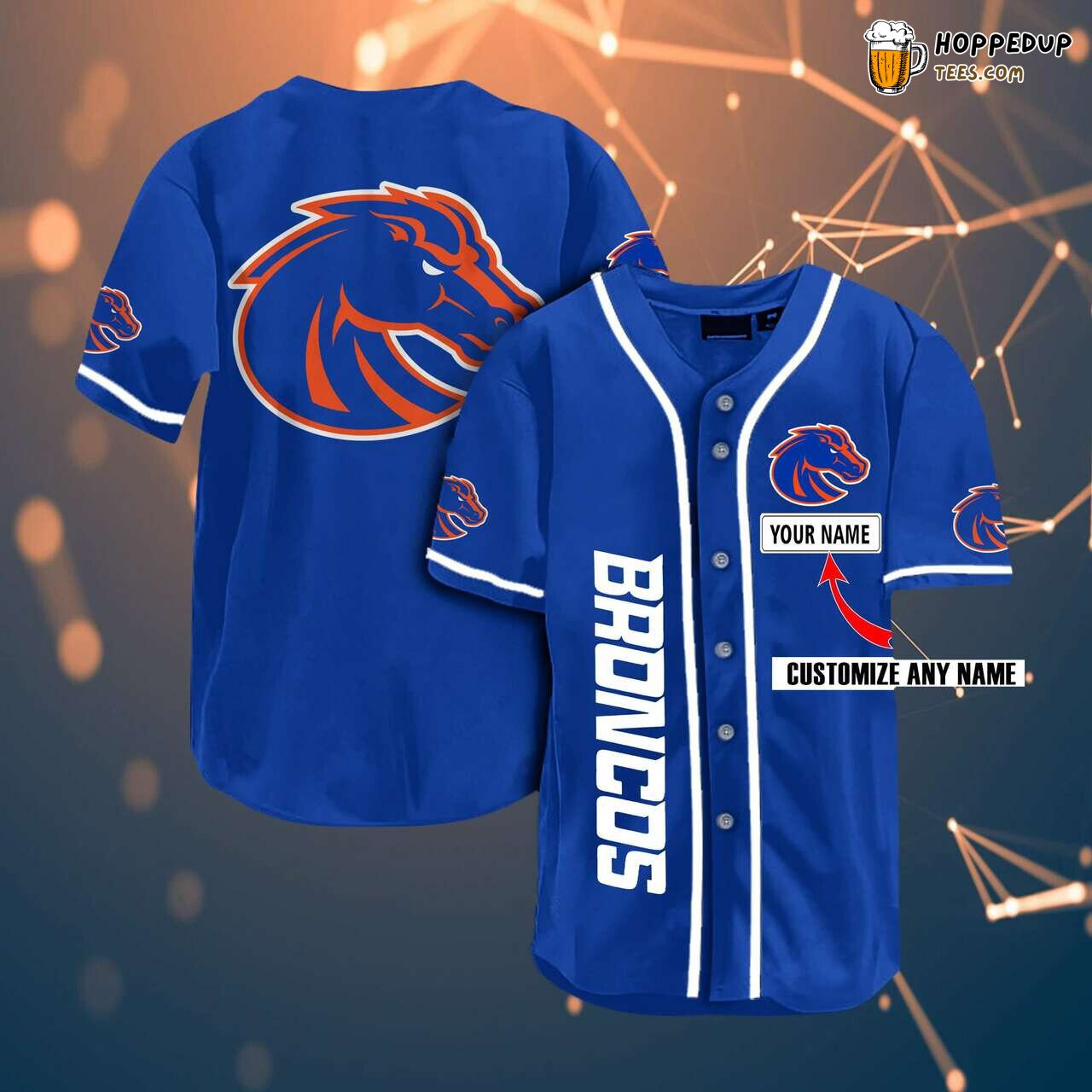 NCAA Boise State Broncos Custom Name Blue Baseball Jersey Unisex Shirt