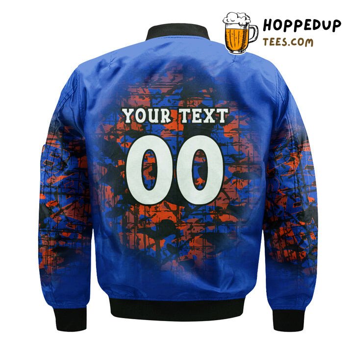 NCAA Boise State Broncos Custom Text Number Blue Orange Camo Vintage Bomber Jacket