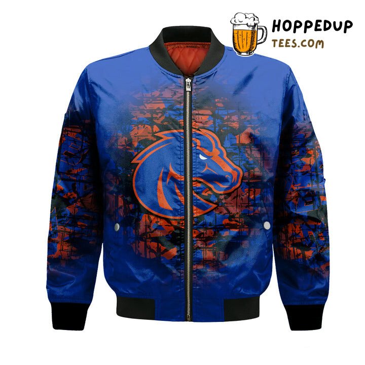 NCAA Boise State Broncos Custom Text Number Blue Orange Camo Vintage Bomber Jacket