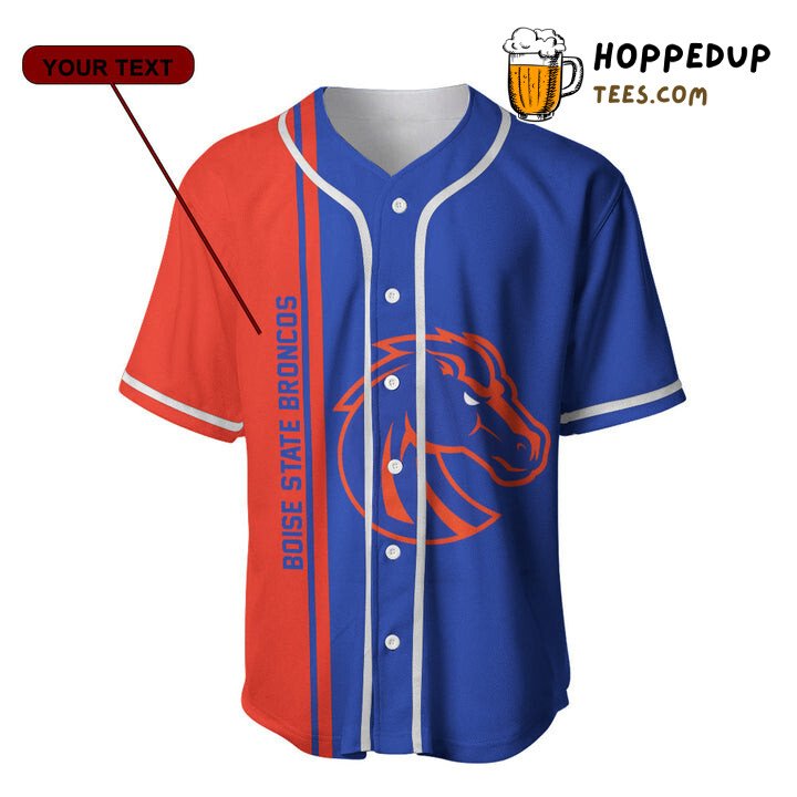 NCAA Boise State Broncos Custom Text Number Blue Orange Half Style Baseball Jersey Unisex Shirt NCAA Boise State Broncos Custom Text Number Blue Orange Half Style Baseball Jersey Unisex Shirt