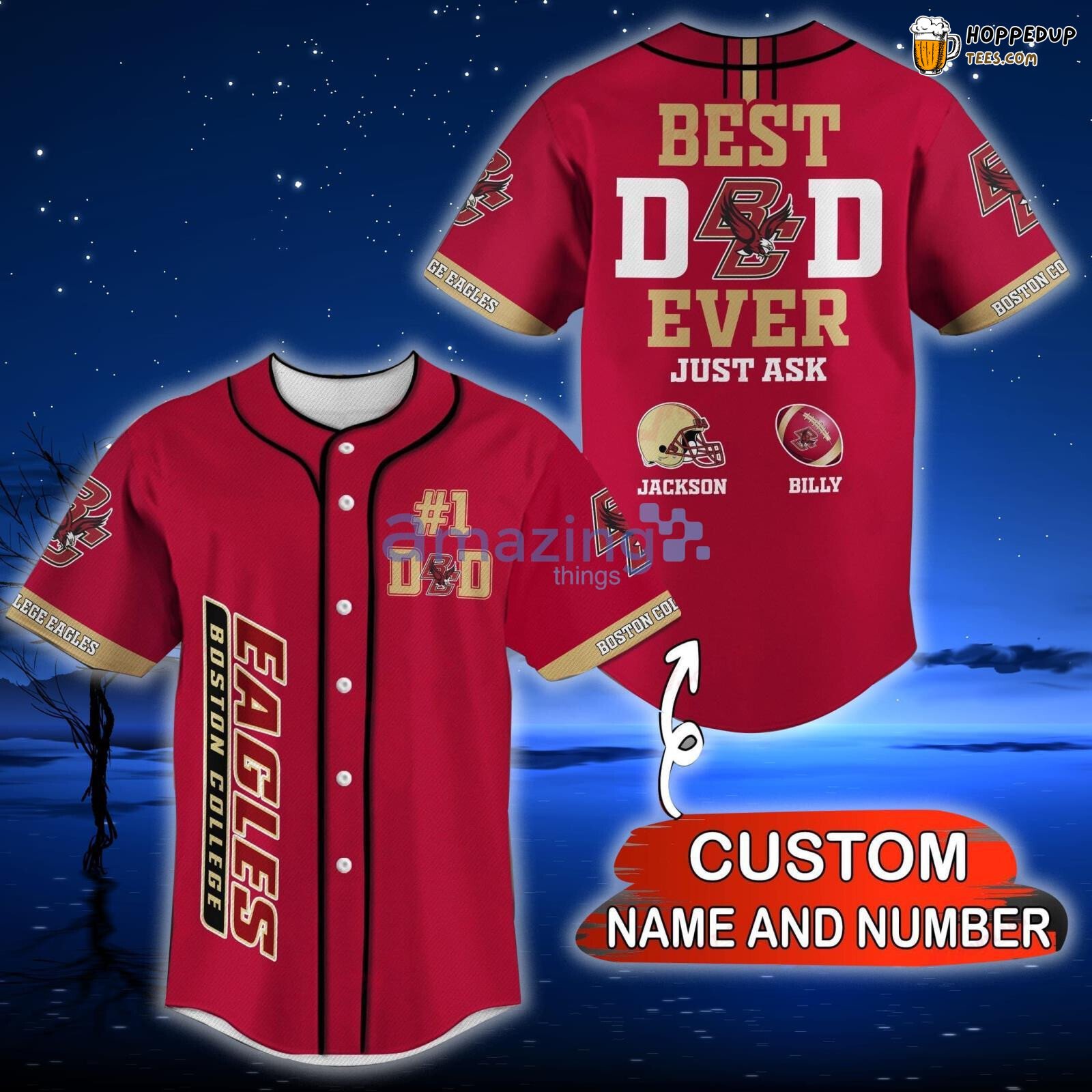 NCAA Boston College Eagles Custom Name Number Best Dad Ever Baseball Jersey Unisex Shirt