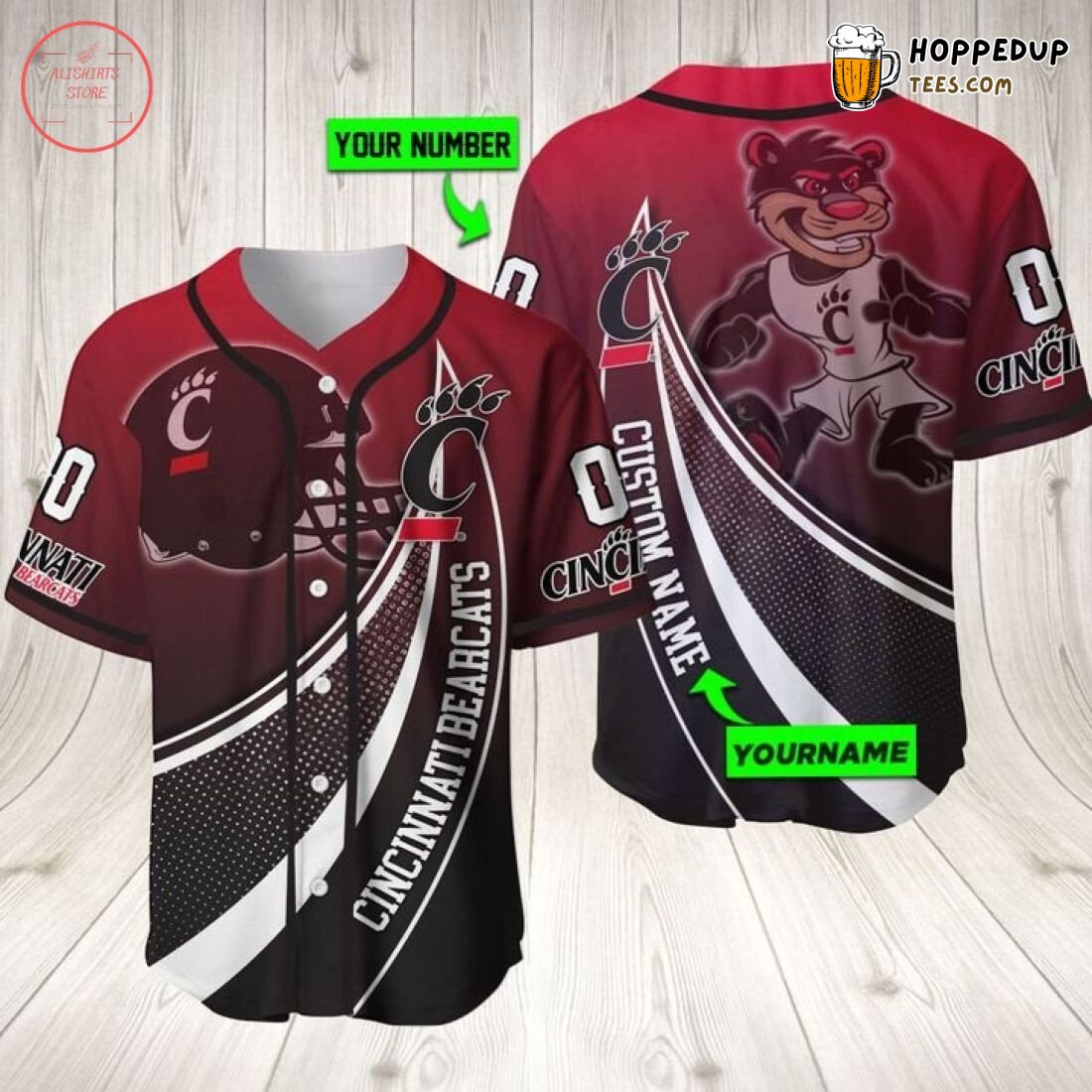 NCAA Cincinnati Bearcats Custom Name Number Mascot Baseball Jersey Unisex Shirt