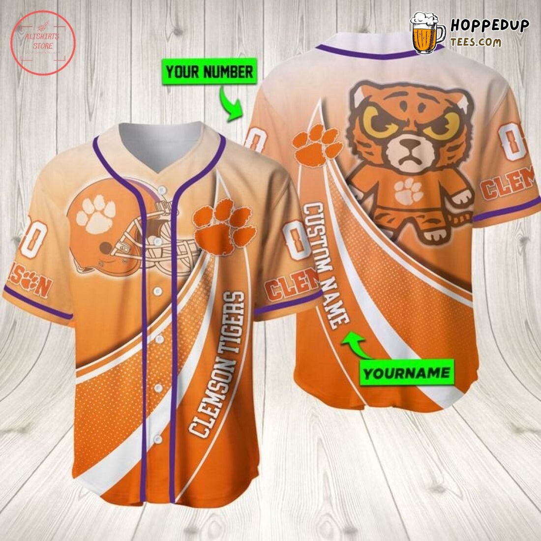 NCAA Clemson Tigers Custom Name Number Orange Baseball Jersey Unisex Shirt