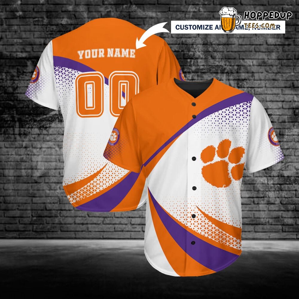 NCAA Clemson Tigers Custom Name Number Orange White Baseball Jersey Unisex Shirt