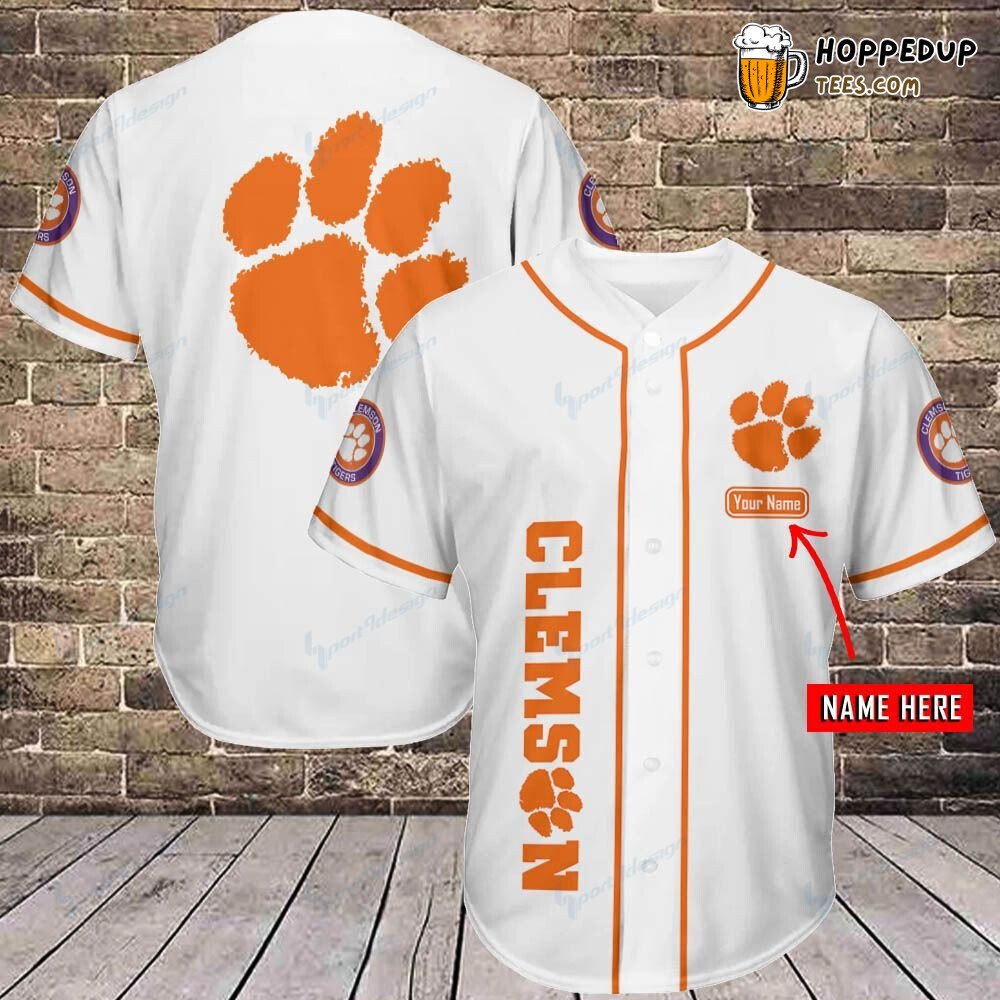NCAA Clemson Tigers Custom Name White Baseball Jersey Unisex Shirt