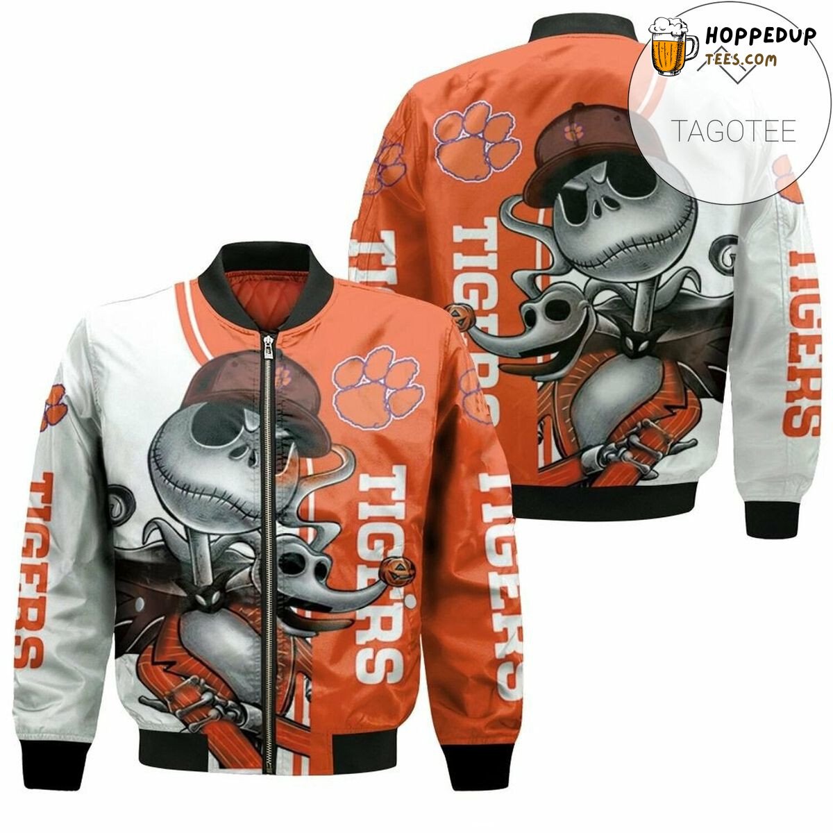 NCAA Clemson Tigers Jack Skellington And Zero Bomber Jacket