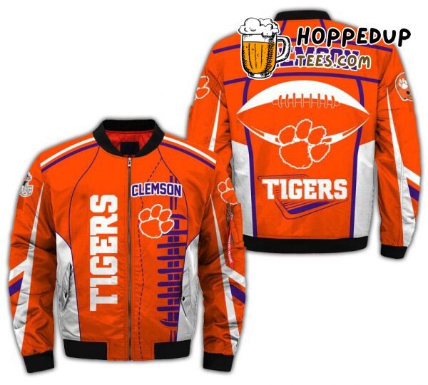 NCAA Clemson Tigers Vibrant Orange Durable Bomber Jacket Apparel