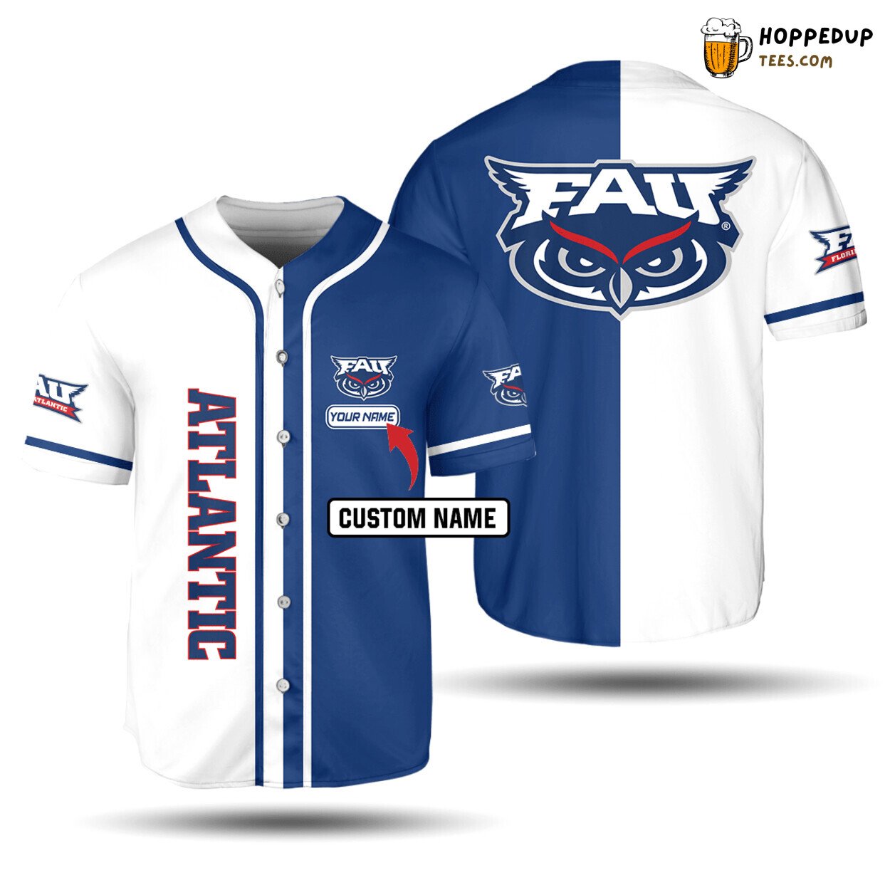 NCAA Florida Atlantic Owls Custom Name Baseball Jersey Unisex Shirt