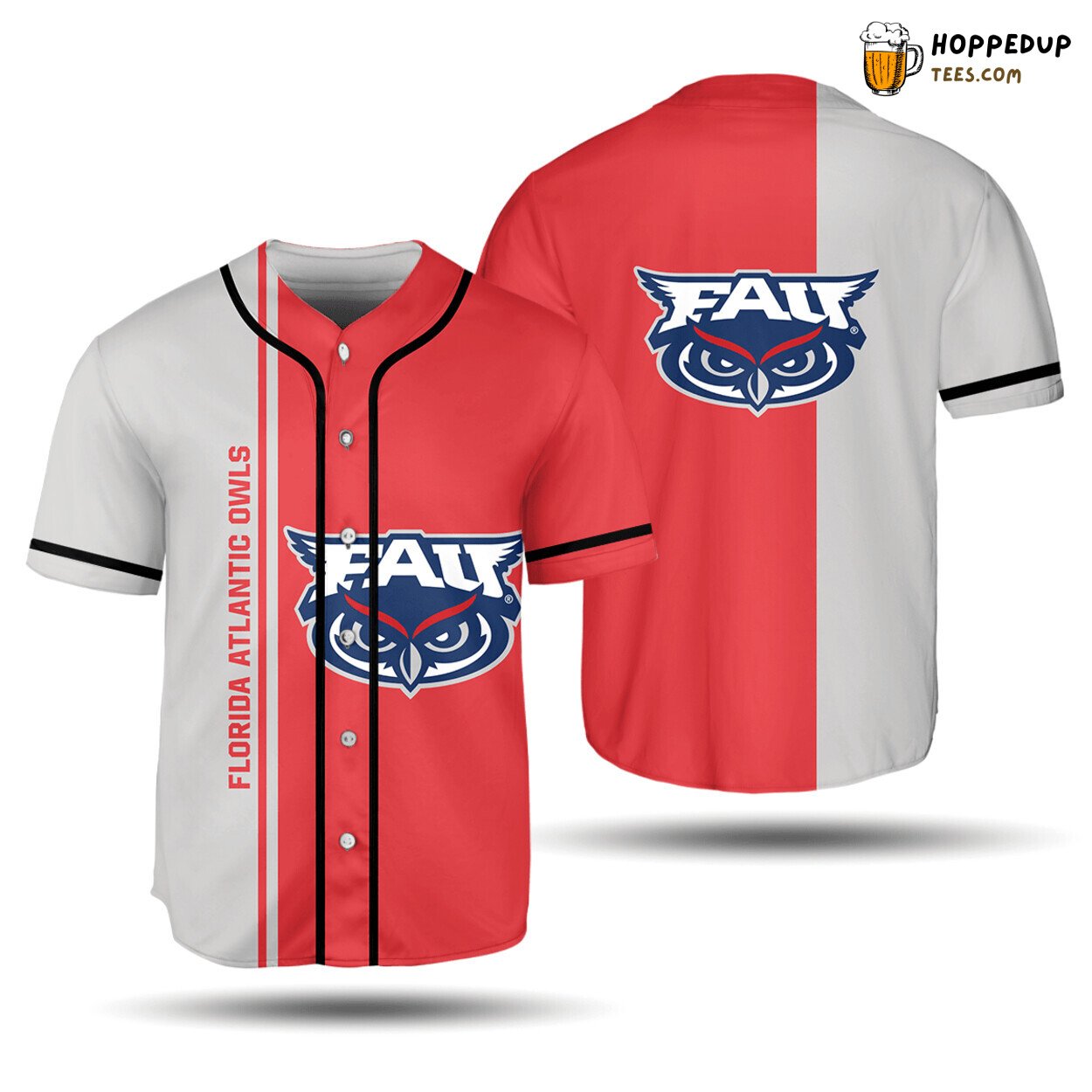 NCAA Florida Atlantic Owls Half Style Baseball Jersey Unisex Shirt