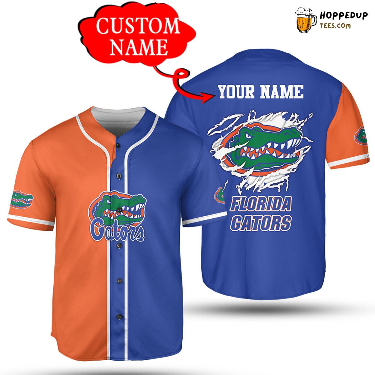 NCAA Florida Gators Custom Name Blue Orange Baseball Jersey Unisex Shirt