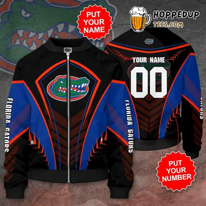 NCAA Florida Gators Custom Name Number Blue Black Bomber Jacket