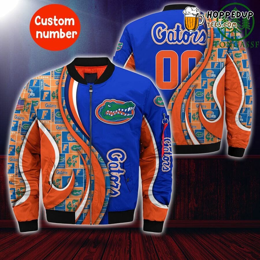 NCAA Florida Gators Custom Number Blue Orange Bomber Jacket NCAA Florida Gators Custom Number Blue Orange Bomber Jacket