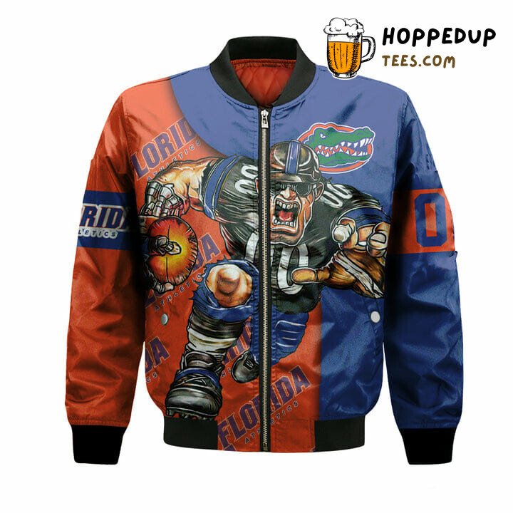 NCAA Florida Gators Orange Blue Mascot Bomber Jacket NCAA Florida Gators Orange Blue Mascot Bomber Jacket