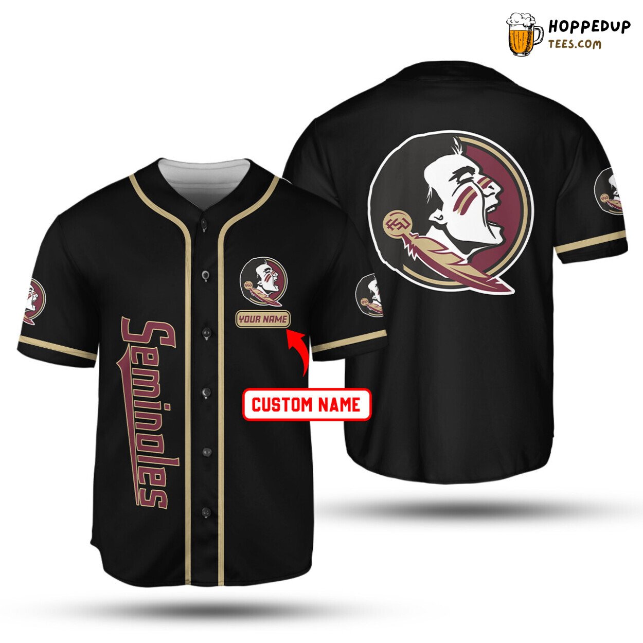 NCAA Florida State Seminoles Custom Name Black Baseball Jersey Unisex Shirt