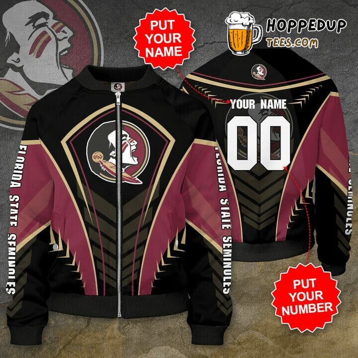 NCAA Florida State Seminoles Custom Name Number Black Garnet Bomber Jacket