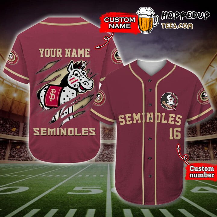 NCAA Florida State Seminoles Custom Name Number Mascot Baseball Jersey Unisex Shirt NCAA Florida State Seminoles Custom Name Number Mascot Baseball Jersey Unisex Shirt