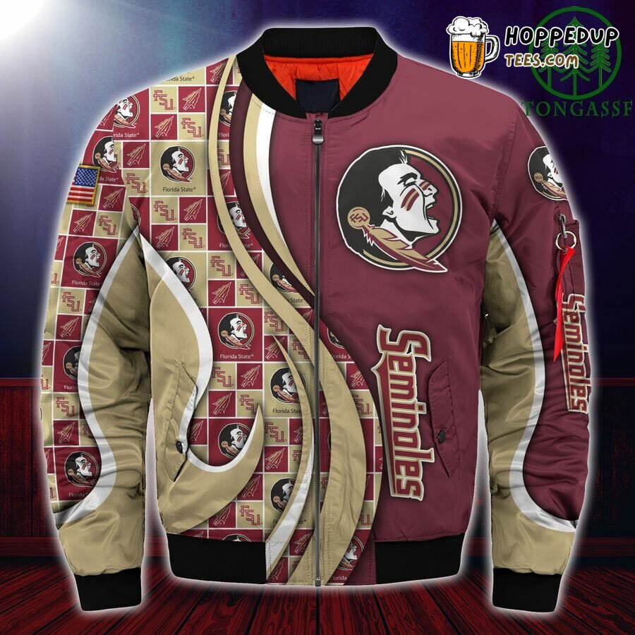 NCAA Florida State Seminoles Custom Number Gold Garnet Bomber Jacket