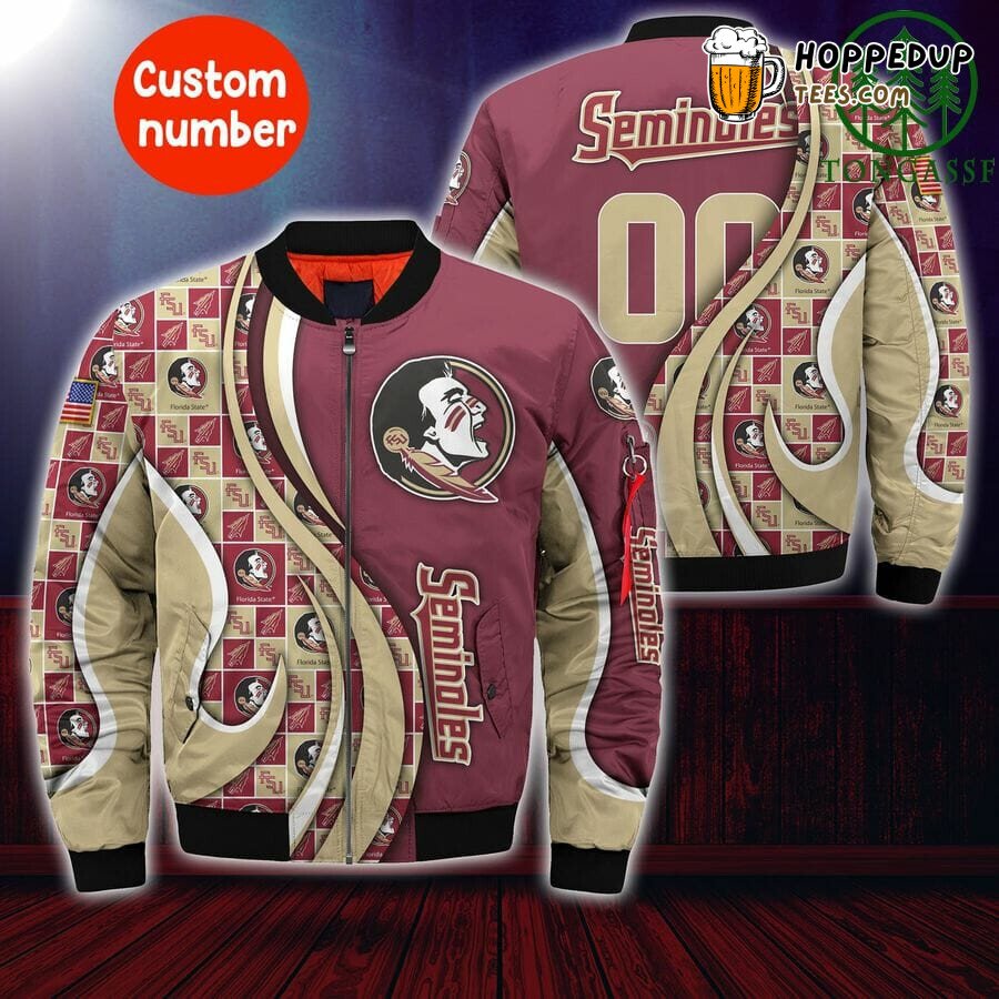 NCAA Florida State Seminoles Custom Number Gold Garnet Bomber Jacket