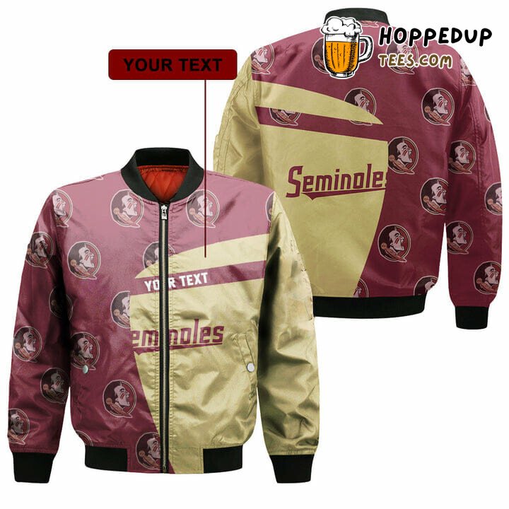 NCAA Florida State Seminoles Custom Text Garnet Gold Bomber Jacket NCAA Florida State Seminoles Custom Text Garnet Gold Bomber Jacket