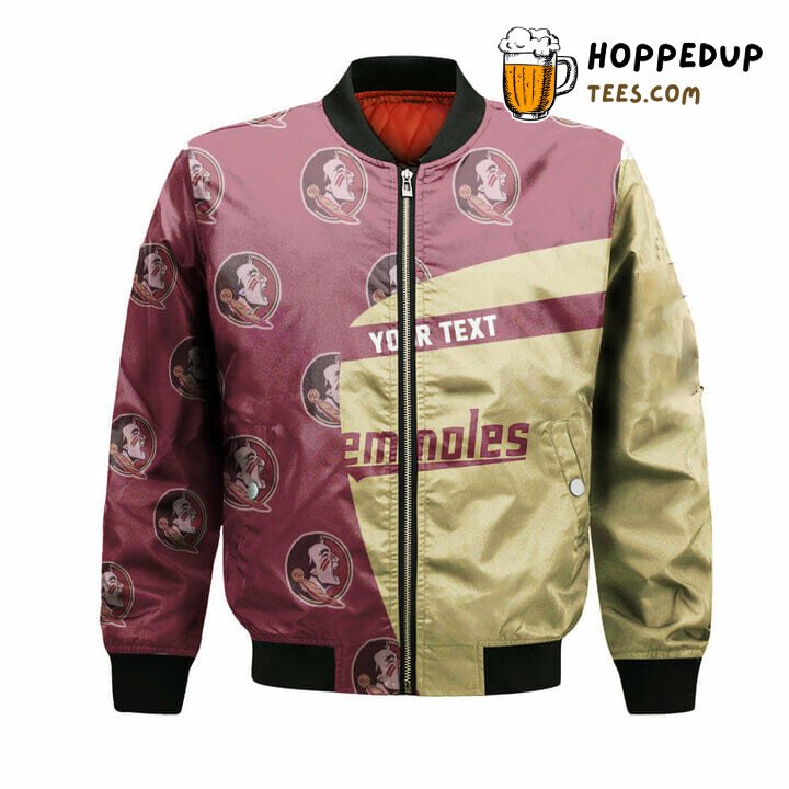 NCAA Florida State Seminoles Custom Text Garnet Gold Bomber Jacket