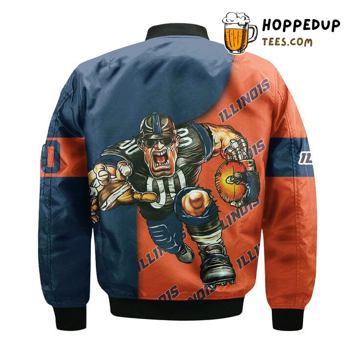 NCAA Illinois Fighting Illini Custom Number Orange Blue Bomber Jacket