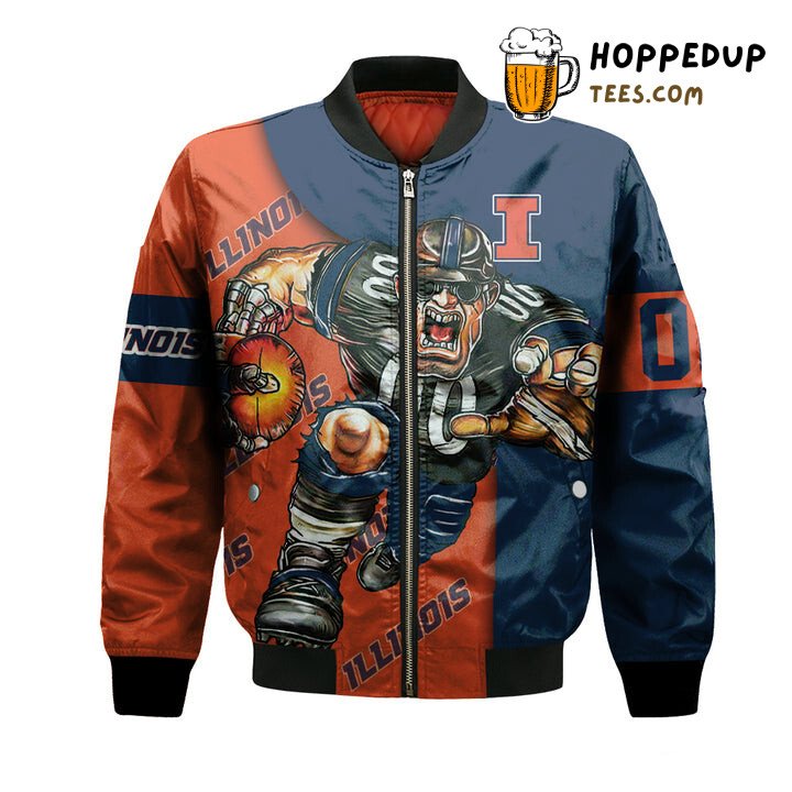NCAA Illinois Fighting Illini Custom Number Orange Blue Bomber Jacket NCAA Illinois Fighting Illini Custom Number Orange Blue Bomber Jacket